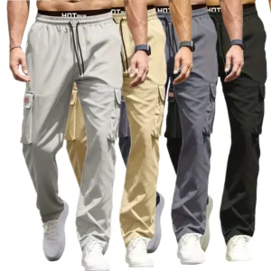 Men's Street Pants 2/1Pcs Straight Cargo Trousers Multi-Pockets Workwear SweatPants Summer Thin Outdoor Street Drawstring Pants