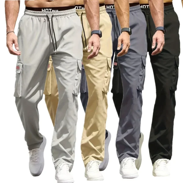 Men's Street Pants 2/1Pcs Straight Cargo Trousers Multi-Pockets Workwear SweatPants Summer Thin Outdoor Street Drawstring Pants