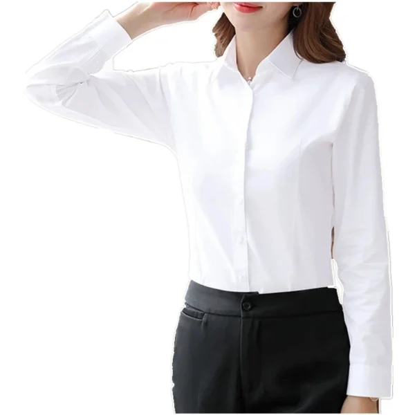 Elegant Women Shirts Woman White Shirt Long Sleeve Blouse Office Lady business Pink Shirts Button Solid Women work Blouses Tops - Image 6