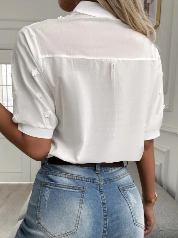Summer Women's White Top Blouse New Fashion Elegnat V Neck Short Sleeve Casual Office Party Tops Shirts Female Lace Shirt - Image 3