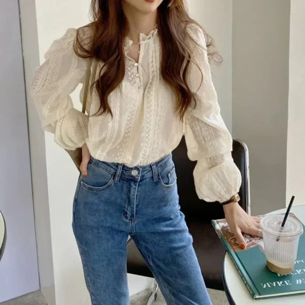 New Spring and Autumn Fashion Women's Shirt Stylish and Beautiful Lace Long Sleeved Top 187 - Image 2