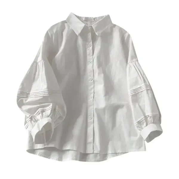 2024 Puff Sleeve Shirts Women White Turn Down Collar Preppy Sense of Design Chic Female Tops Korean Fashion Simple Summer Blouse - Image 6