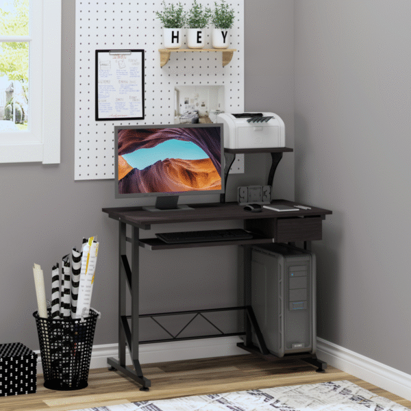 Computer Desk Quality Office Home PC Shelf Tray Wood Station Dark Brown HOMCOM - Image 2