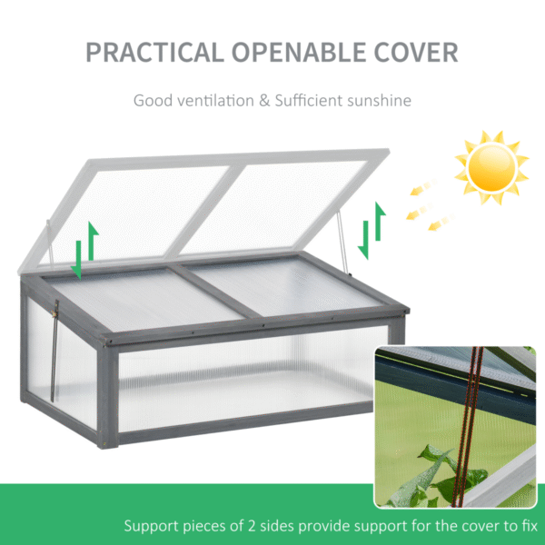 Square Wooden Greenhouse with Openable & Tilted Top Cover, PC Board - Image 3