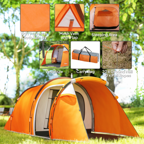 Outsunny 3 Man 2-Room Tent Camping Tent With Living Area Air Vents - Image 4