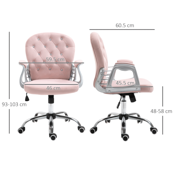Office Chair Luxury Velour Diamond Tufted Padded Ergonomic 360� Swivel Pink - Image 3