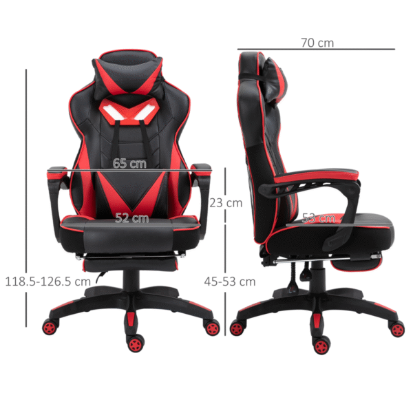 Gaming Chair Ergonomic Reclining w/ Manual Footrest Wheels Stylish Office Red - Image 3