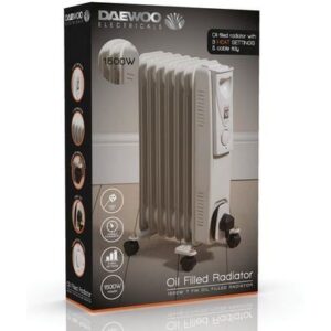 Daewoo 5 Fin 1000W Oil Filled Radiator Portable Heater