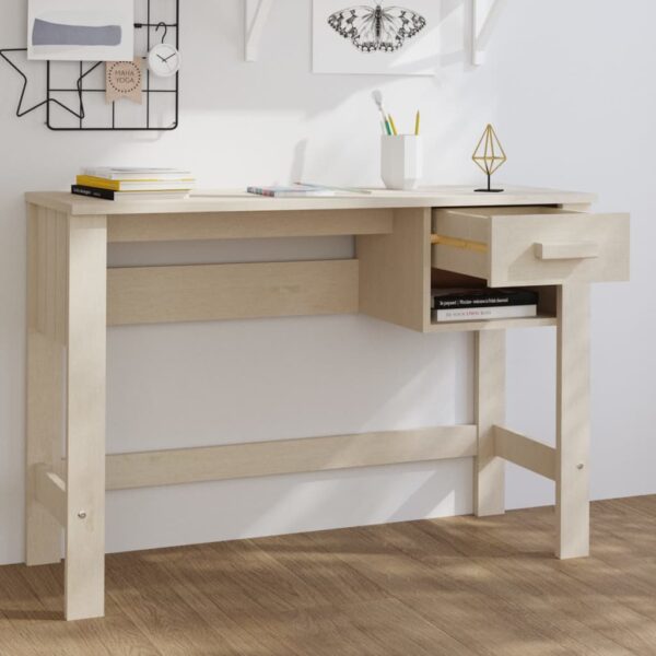 vidaXL Desk HAMAR Honey Brown 110x40x75 cm Solid Wood Pine - Image 3