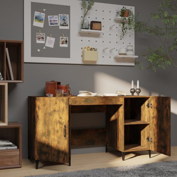 vidaXL Desk Smoked Oak 140x50x75 cm Engineered Wood - Image 3