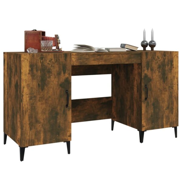 vidaXL Desk Smoked Oak 140x50x75 cm Engineered Wood - Image 4