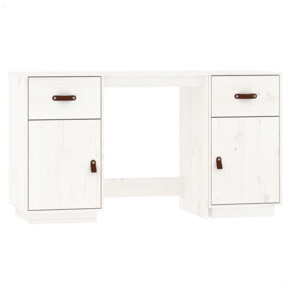vidaXL Desk with Cabinets White 135x50x75 cm Solid Wood Pine - Image 2