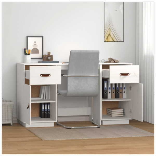 vidaXL Desk with Cabinets White 135x50x75 cm Solid Wood Pine - Image 3