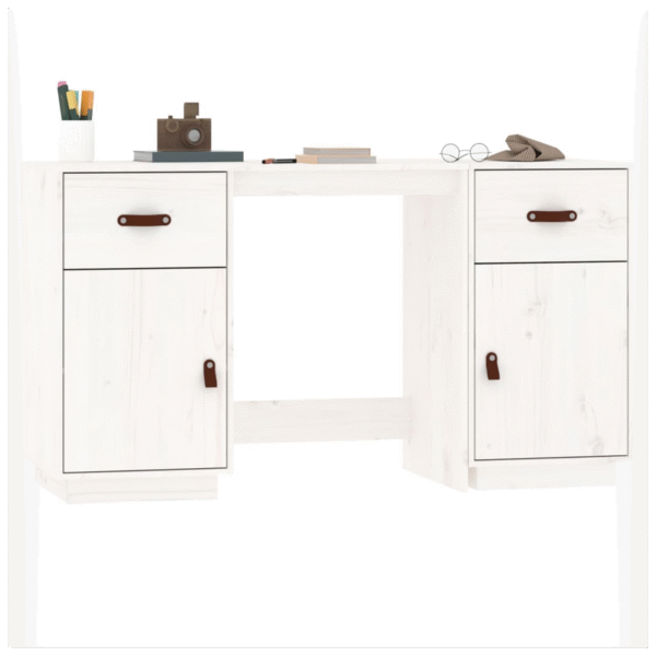 vidaXL Desk with Cabinets White 135x50x75 cm Solid Wood Pine - Image 4