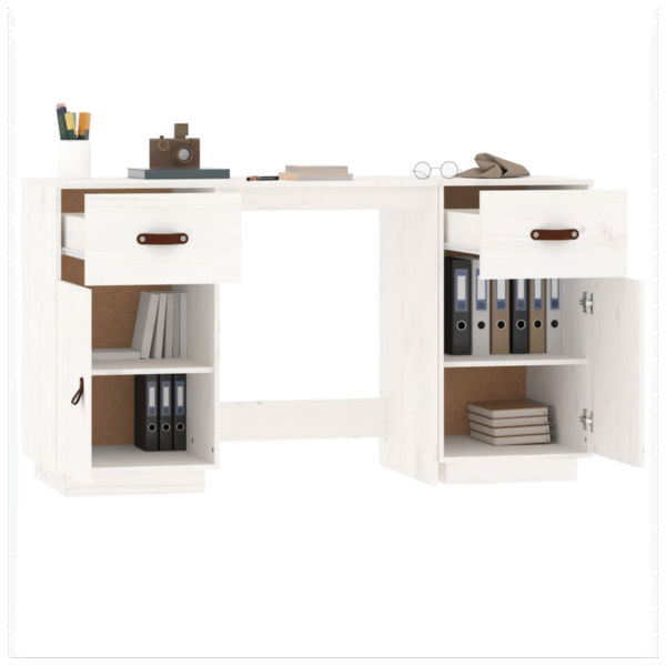 vidaXL Desk with Cabinets White 135x50x75 cm Solid Wood Pine - Image 5