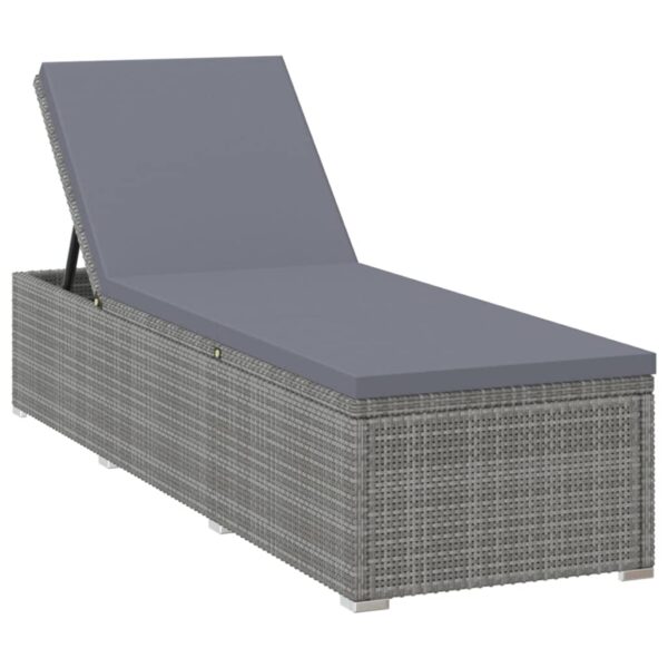 Sun Lounger with Cushion and Tea Table Poly Rattan Grey - Image 4