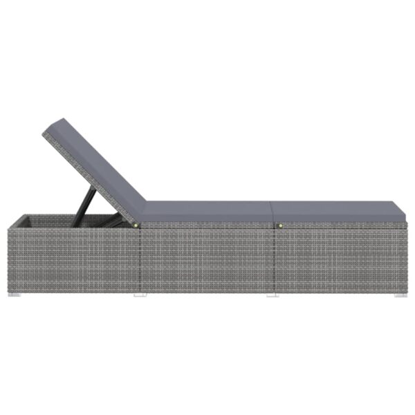 Sun Lounger with Cushion and Tea Table Poly Rattan Grey - Image 5