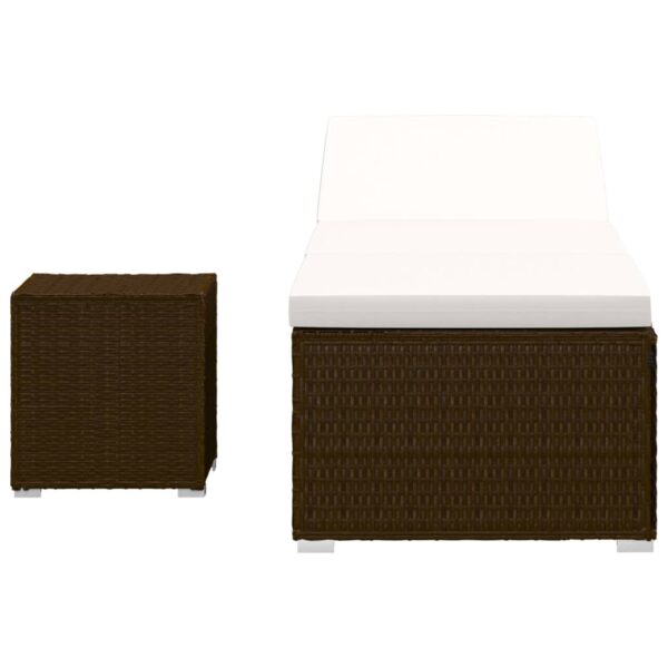 Sun Lounger with Cushion and Tea Table Poly Rattan Brown - Image 4