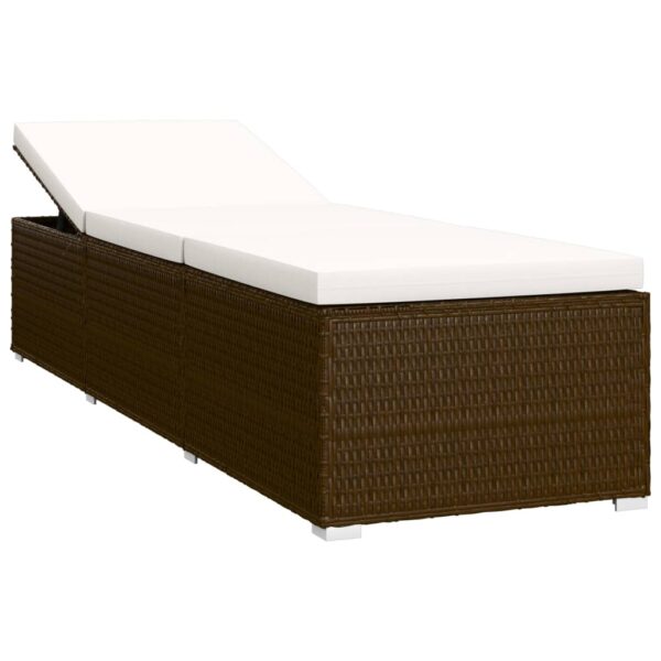 Sun Lounger with Cushion and Tea Table Poly Rattan Brown - Image 5