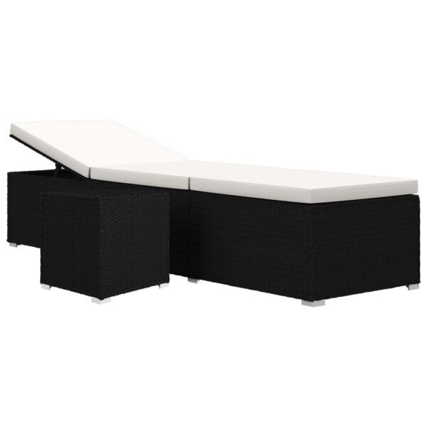Sun Lounger with Cushion and Tea Table Poly Rattan Black - Image 2
