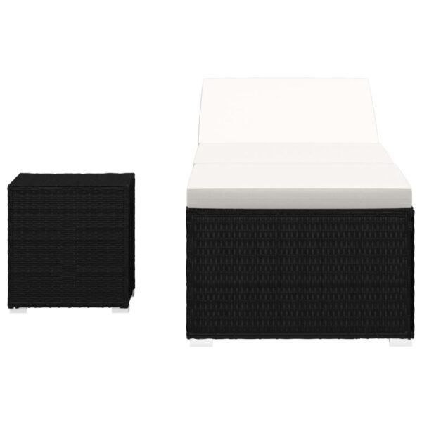 Sun Lounger with Cushion and Tea Table Poly Rattan Black - Image 4
