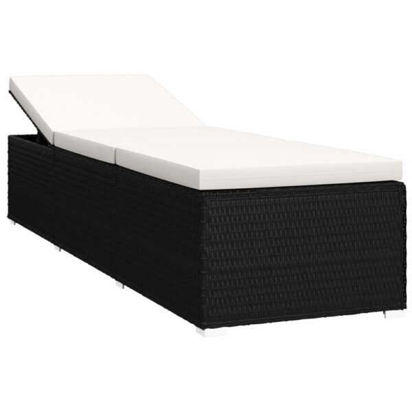 Sun Lounger with Cushion and Tea Table Poly Rattan Black - Image 5