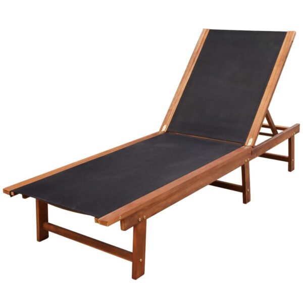 Sun Loungers 2 pcs with Table Solid Acacia Wood and Textilene - Image 2