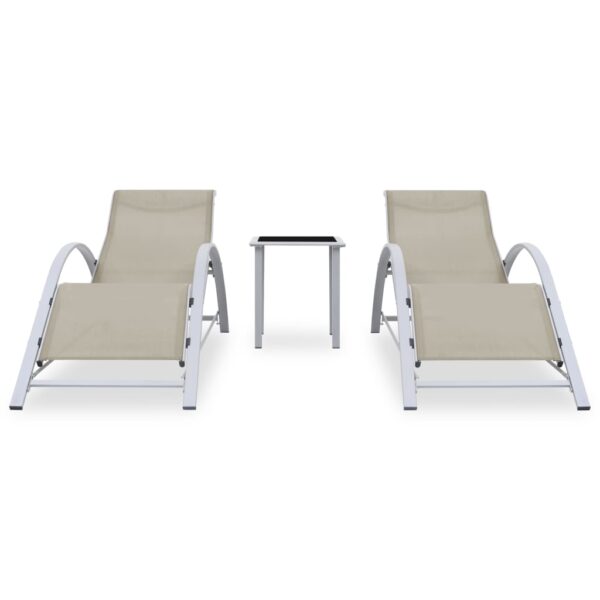 Sun Loungers 2 pcs with Table Aluminium Cream - Image 2
