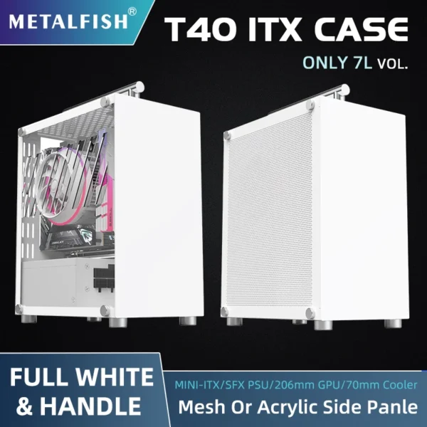 METALFISH T40 Mini ITX Black Case 7L Gaming Computer Chassis Compact transparent PC Support SFX PSU/70mm Cooler/206mm GPU - Image 6