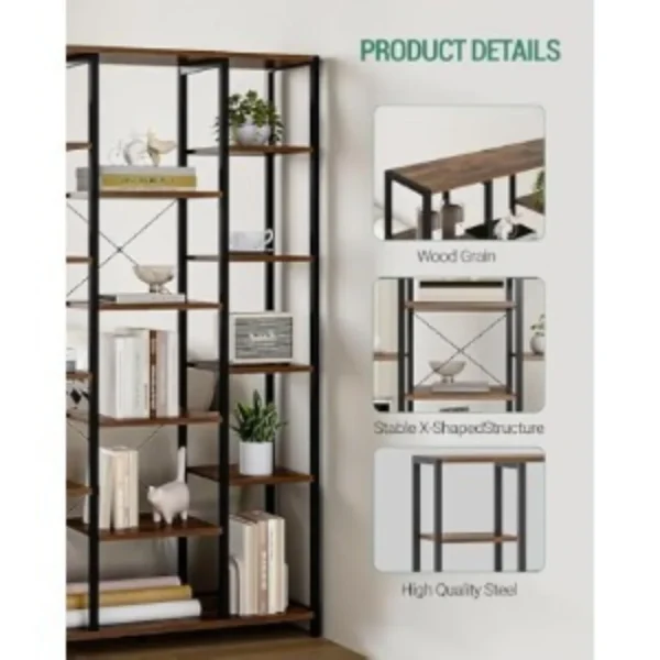 Triple 6-Tiers Tall Bookshelf, Open Storage Shelves with 15 Adjustable Shelves, Display Shelf for Home Office, Bookcase - Image 5