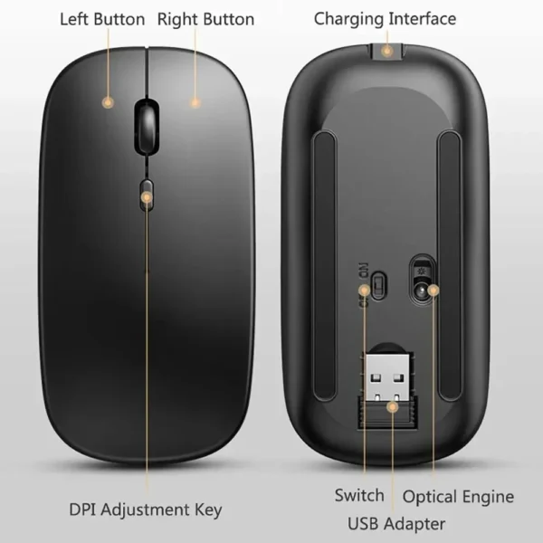 New Bluetooth Wireless Mouse USB Optical Rechargeable Mouse for Computer Laptop PC Macbook Gaming Mouse Gamer 2.4GHz 1600DPI - Image 5