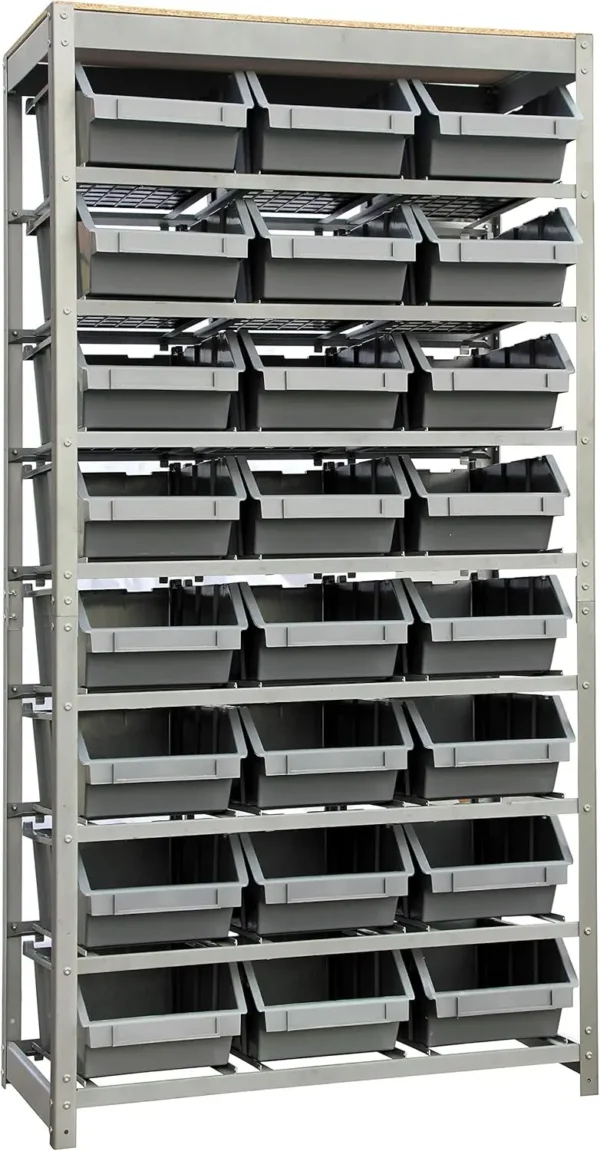 King's Rack Bin Rack Storage System Heavy Duty Steel Rack Organizer Shelving Unit w/ 24 Plastic Bins in 8 Tiers - Image 3