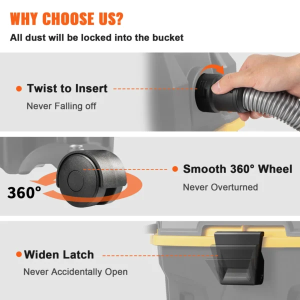 SucceBuy Portable Wet and Dry Vacuum Cleaner 15L For Car & Home Appliance 1200W Power Strong Suction Vacuum Cleaner & Air Blower - Image 6