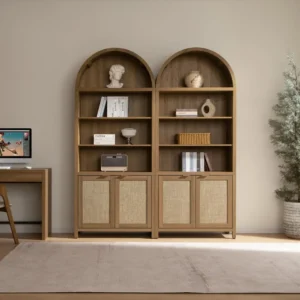 Book Shelf Arched Cabinet Bookshelf Arch 84.2" Tall Bookcase 5 Tier Large Bookshelves with Doors Storage Rattan Book Shelves