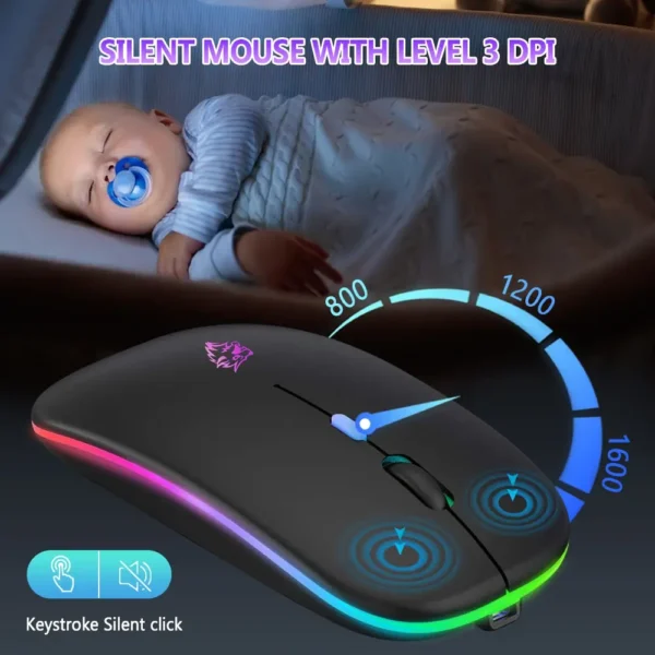 Wireless Mouse Bluetooth and 2.4GHz Dual Modes Rechargeable RGB Ergonomic Silent Click for PC iPad Laptop Cell Phone TV - Image 5