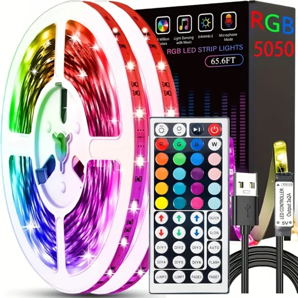 3.28FT-98FT Led Strip Lights,RGB 5050 Infrared 44 Key Controller Sync Color Changing Luminous LED String For Garden Home Decor