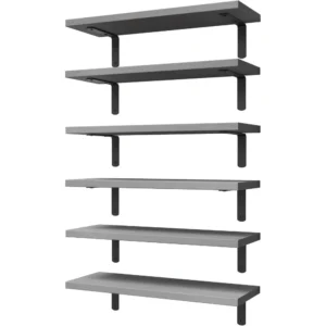 Set of 6 Rustic Brown Wood Floating Shelves - Ideal for Wall Decor, Bedroom, Bathroom Storage, and Living Room Book Displays