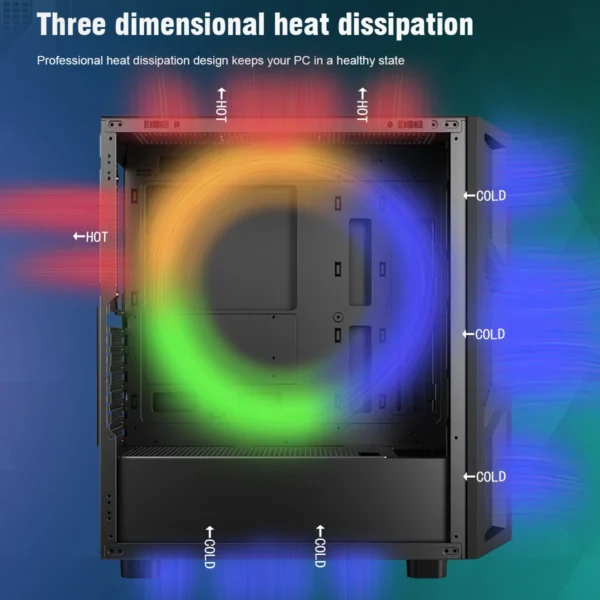 Ruix CV103 Color USB3.0 Tempered Glass Side Panel Mid Tower ATX Gaming Computer Case With Fixed Rainbow Fans*4PCS With Mesh - Image 2