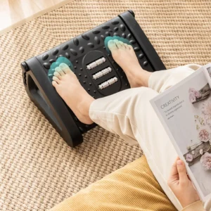 Office Footrest Adjustable Under Desk Footstool with Rollers Plastic Footrest Stool Comfortable Massage Pad for Home Office