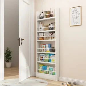 Narrow behind the door solid wood Kid bookshelf Library magazine shelf Bookcase，Very narrow shelving