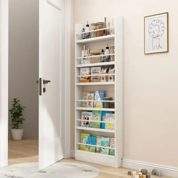 Narrow behind the door solid wood Kid bookshelf Library magazine shelf Bookcase，Very narrow shelving