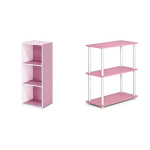 3-Tier Sturdy Bookcase & Display Rack White/Pink Bedroom Study Adult 9.25"D x 9.25"W x 47.2"H Easy Assembly & Holds 25 lbs Shelf