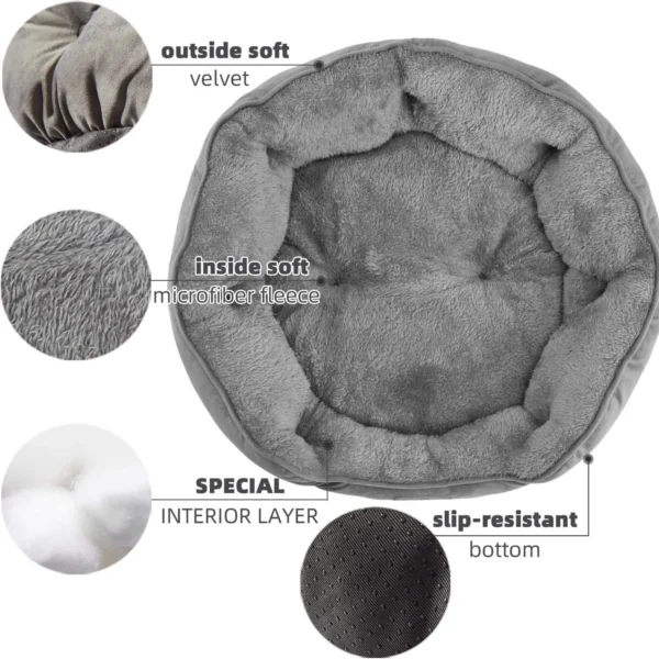 Pet Bed for Small and Large Pets, Soft, Washable, Non-Slip Base, Water Resistant, Grey, 50 cm - Image 3