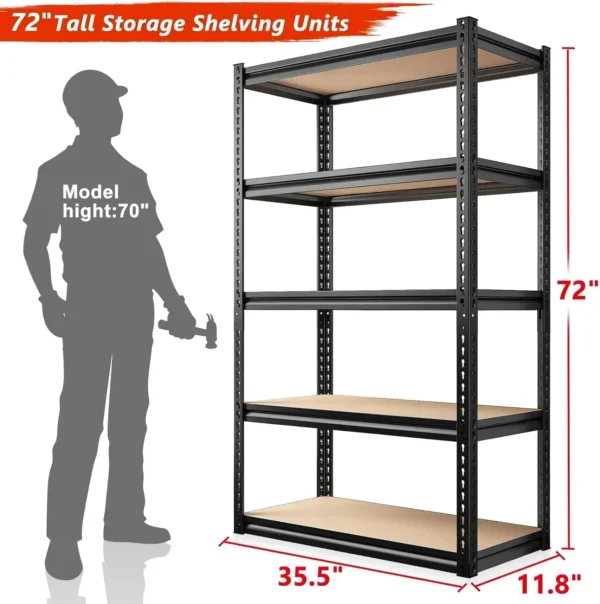 Y 72" Garage Shelving Heavy Duty Storage Shelves 2000LBS Garage Shelves 5 Tier Metal Storage Shelving Unit Adjustable Garage - Image 3