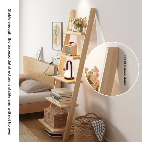 ‌Solid Wood Wall Shelf, Creative Ladder Bookcase, Heavy-Duty Floor Storage Rack, Minimalist Shelving Unit for Balcony Study - Image 3