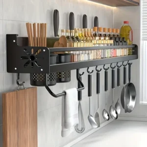 1 PC hanging spice rack wall rack, pot rack, space saving kitchen utensil rack with hooks, kitchen storage rack, used for tablew