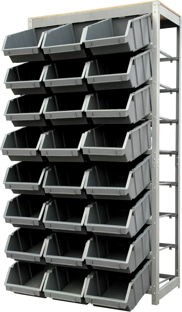 King's Rack Bin Rack Storage System Heavy Duty Steel Rack Organizer Shelving Unit w/ 24 Plastic Bins in 8 Tiers - Image 4