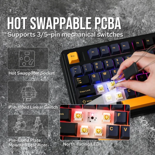 AULA F75 75% Wireless Mechanical Keyboard Gasket Hot Swappable Custom Keyboard RGB Backlit Gaming Keyboard 2.4G/Bluetooth/Wired - Image 3