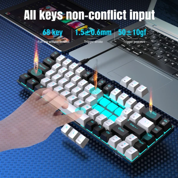 68 Keys Mechanical Keyboard Ergonomics RGB Backlit LED Hot Swappable Blue Switch Gaming Keyboard for PC Laptop Office - Image 6