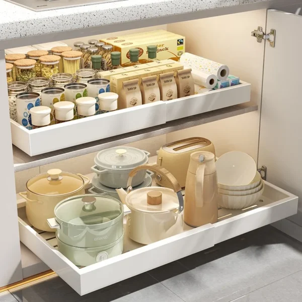 Retractable Storage Rack with Slide Rails Pull-out Kitchen Drawer Storage Rack Spice Box Storage Rack Cabinets Organizer Holder - Image 2